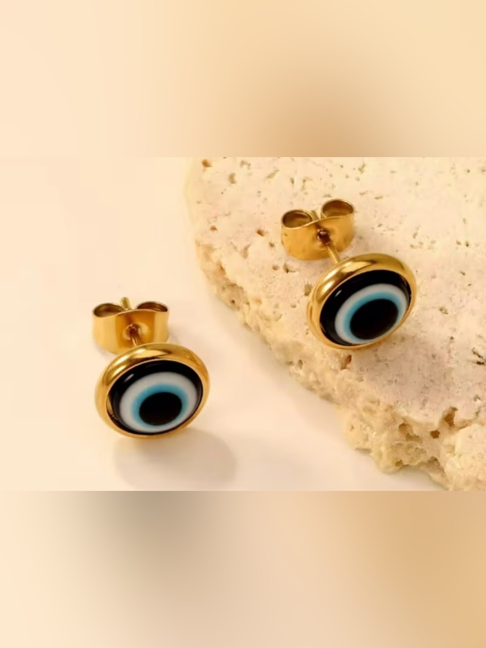 Gold-Tone Blue Evil Eye Stud Earrings - Protective Women Jewelry